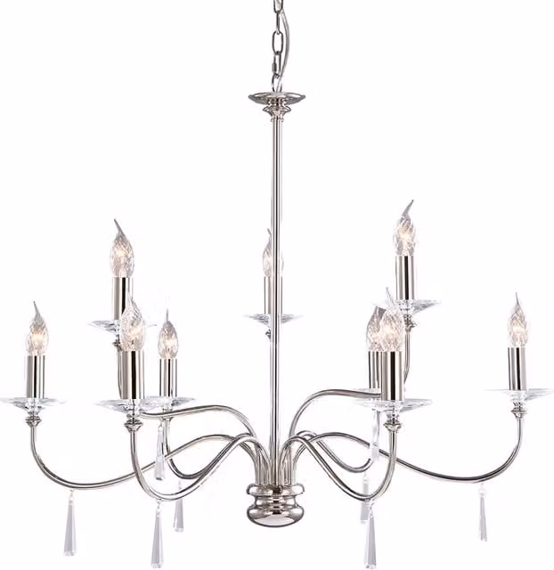Lampadario Classico Finsbury Park Acciaio Nichel Lucido Vetro 9 Luci E14
