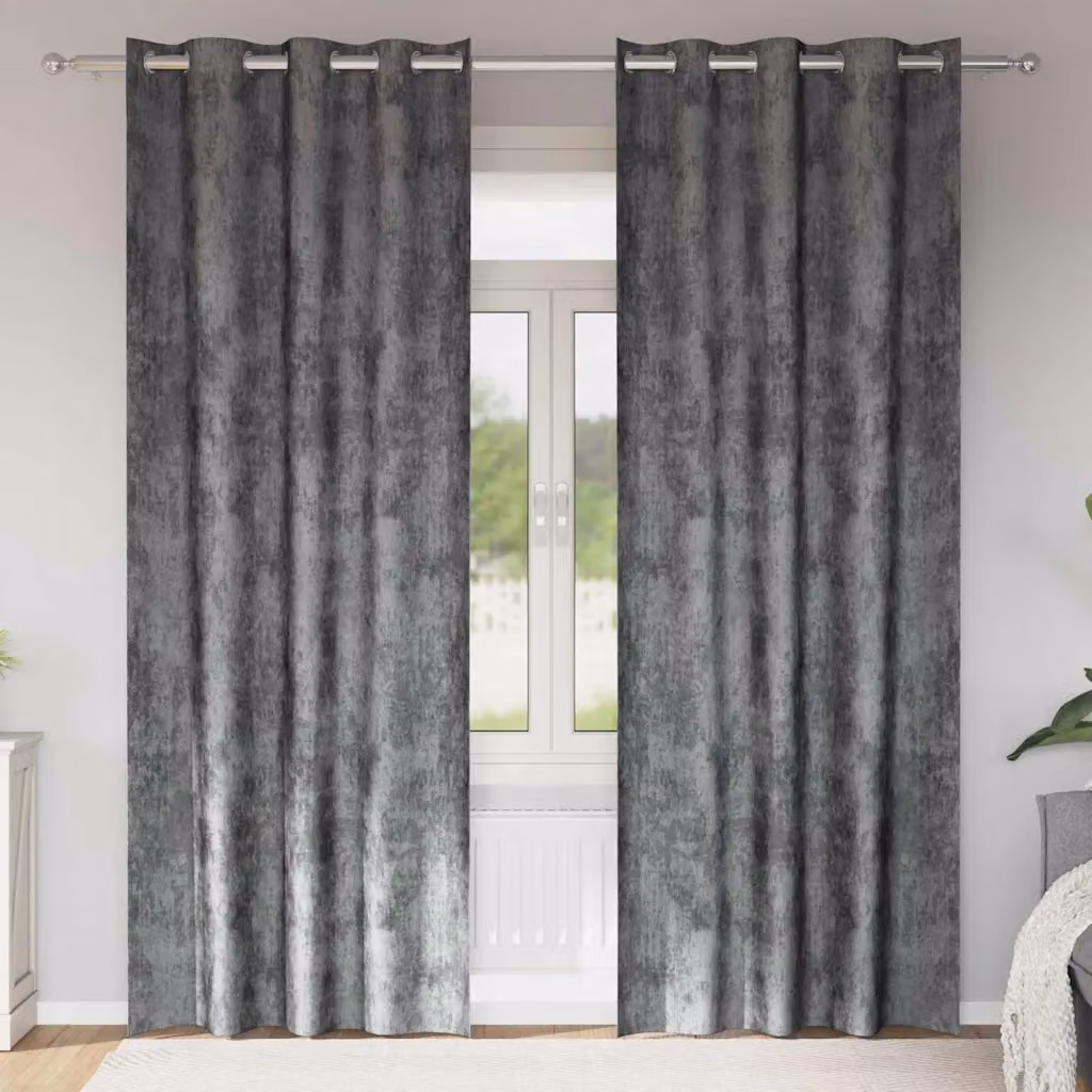 Set di 2 tende blackout in velluto vidaXL grigio, termoisolanti, H 245 x L 140 cm