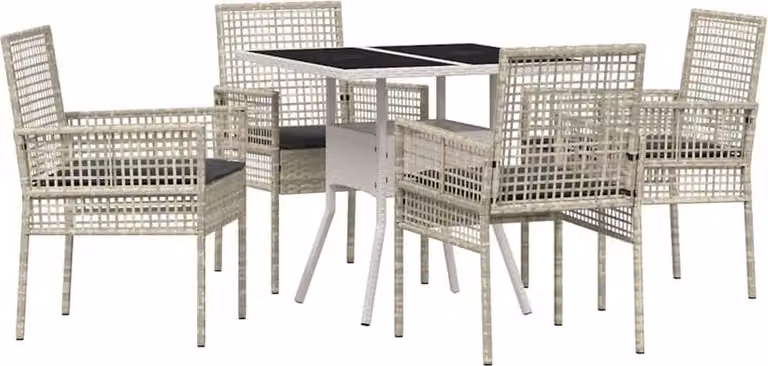 Set da Pranzo per Giardino 5 pcs Grigio chiaro polyrattan