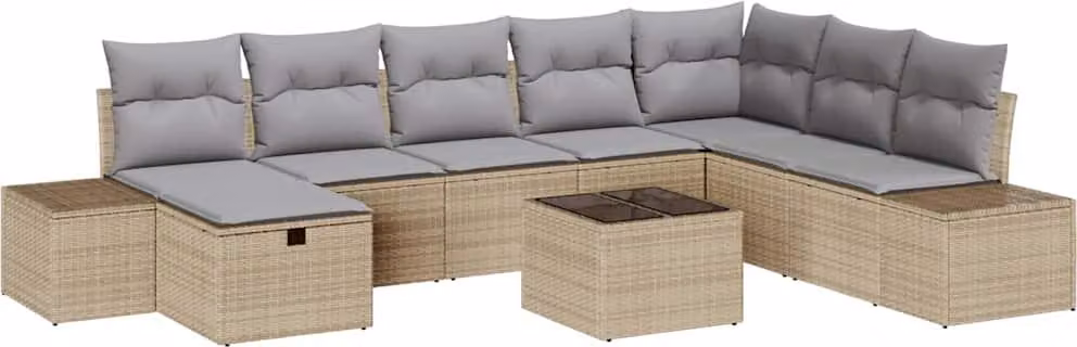Set Divano da Giardino con cuscino 9 pcs Beige polyrattan