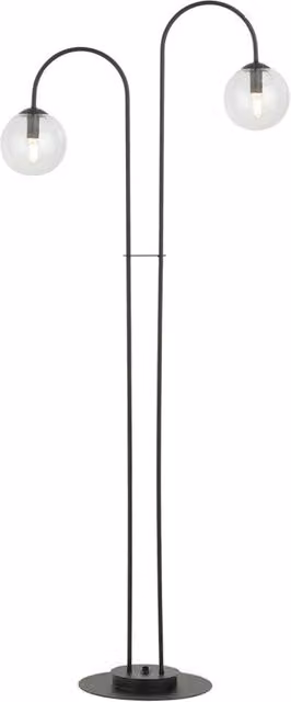 Lampadario Minimal Sharada Acciaio Nero Trasparente 2 Luci E14
