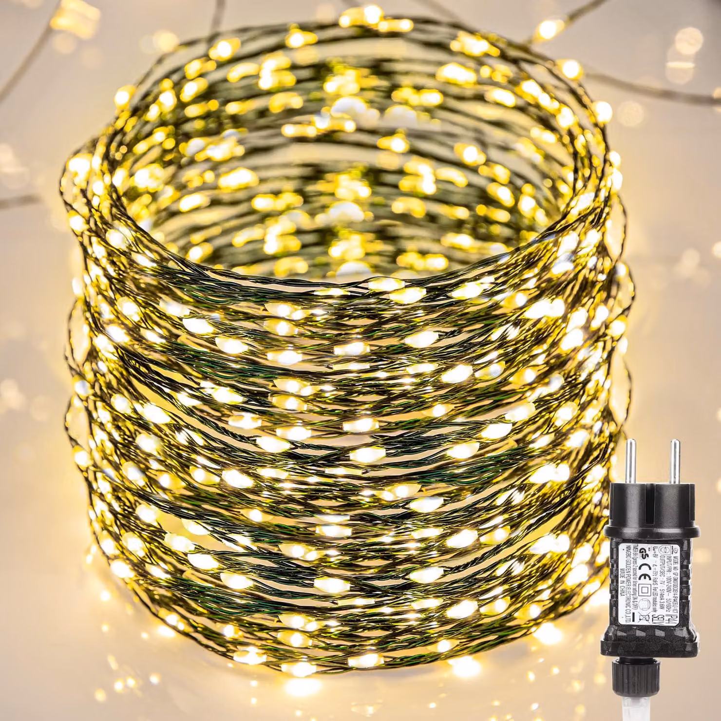 Catena luminosa in filo di rame, 20 metri, 400 LED bianco caldo, 8 modalità, impermeabile