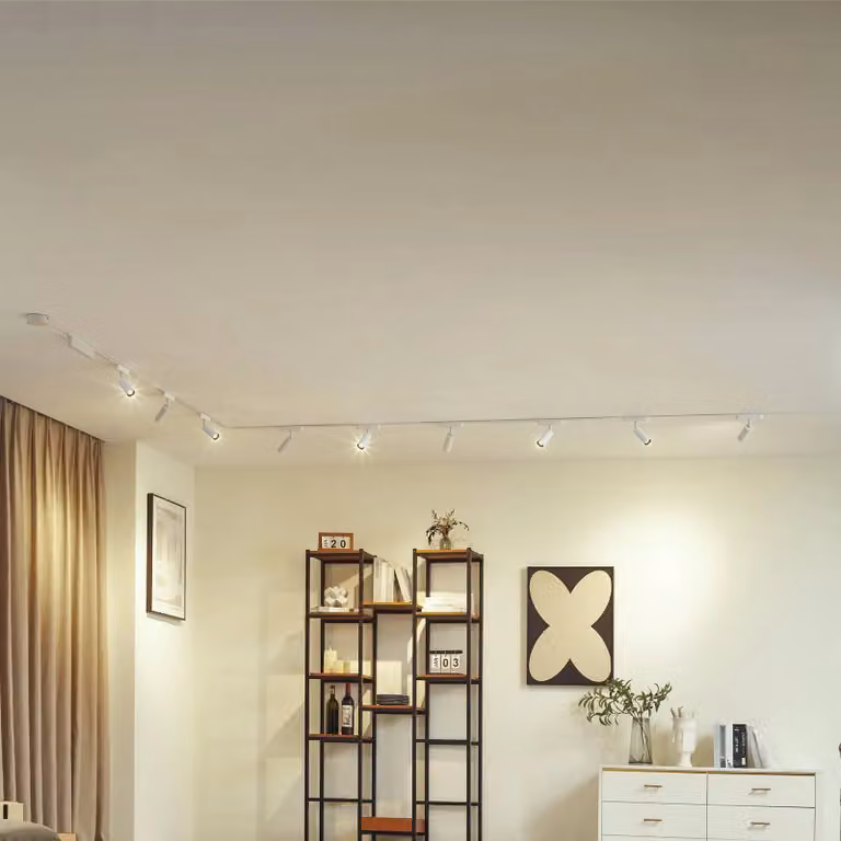 Sistema a binario 48 V Lumaro, faretti, 9 luci, bianco, Ø 4 cm, 25 Lumaro 48V Lindby, dimmerabile, Bianco / Opale, Soggiorno / Sala da pranzo, Alluminio, Moderno