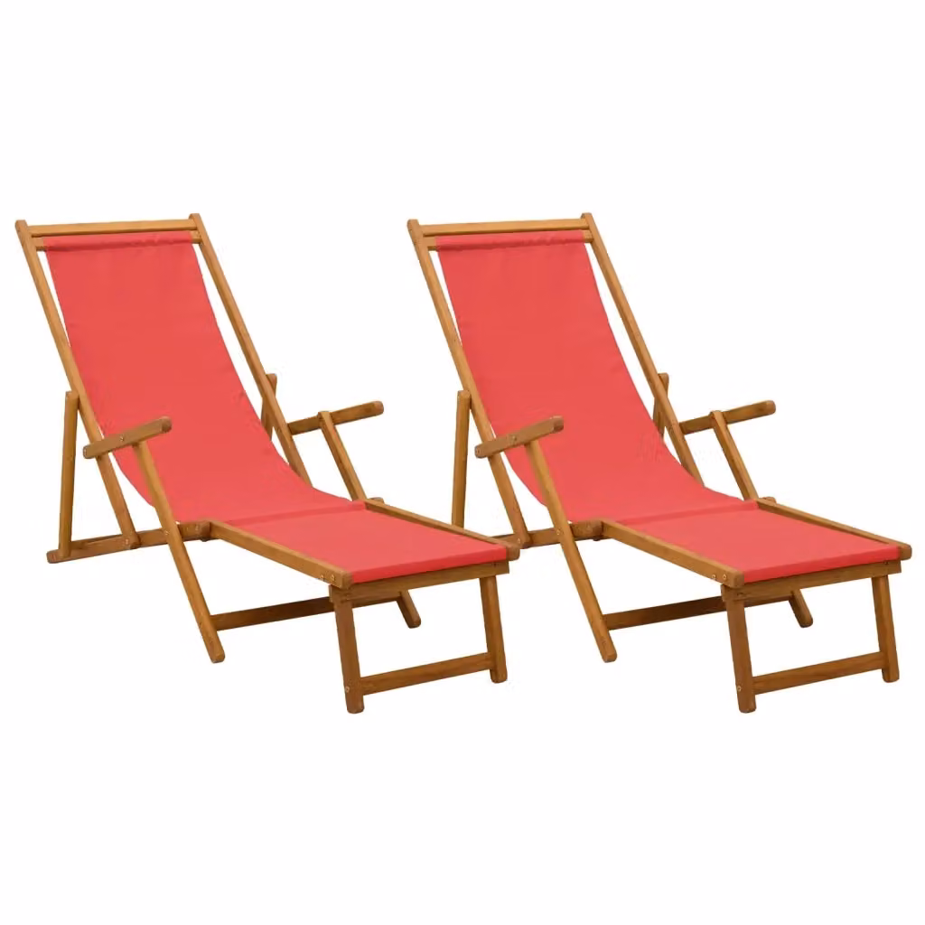 Set di 2 lettini prendisole pieghevoli vidaXL in legno trattato con tessuto textilene rosso e poggiatesta regolabile – 2