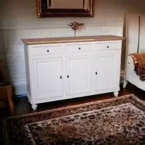 Credenza base napoletana in legno Shabby chic 3 ante bicolore bianca e naturale