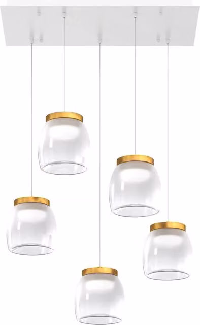 Lampadario Contemporaneo Drum Metallo Bianco Vetro Oro 5 Luci Led 40W Calda