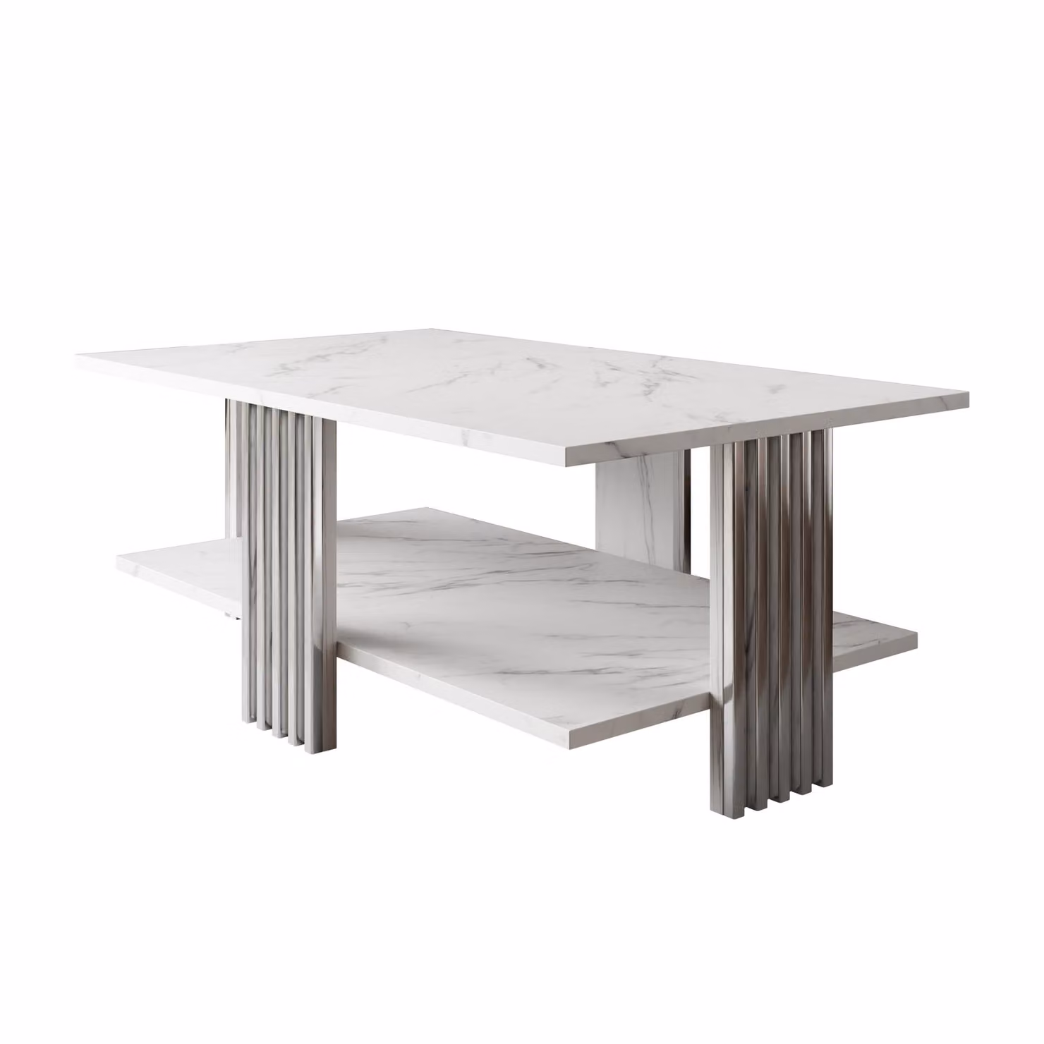 Tavolino SAPHIRA SILVER con ripiano, cromo argento / marmo bianco