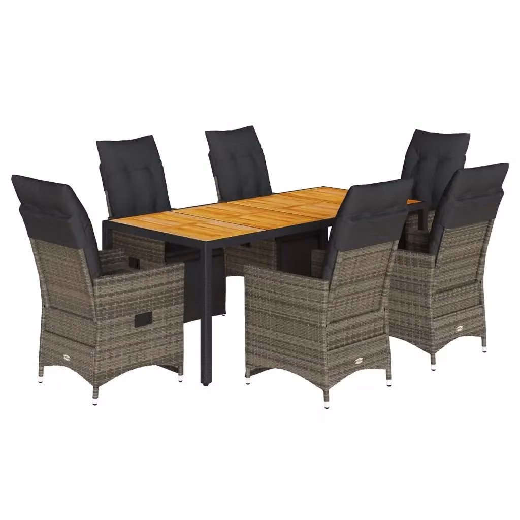 vidaXL Set Bistrò da Giardino 7 pz in Polyrattan e Legno di Acacia Grigio – 2