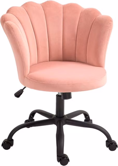 Sedia da Ufficio Moderna in Velluto Rosa con Schienale a Petalo, Altezza Regolabile e Ruote, Ideale per Home Office, L: 53 cm, P: 64 cm, H: 120 cm