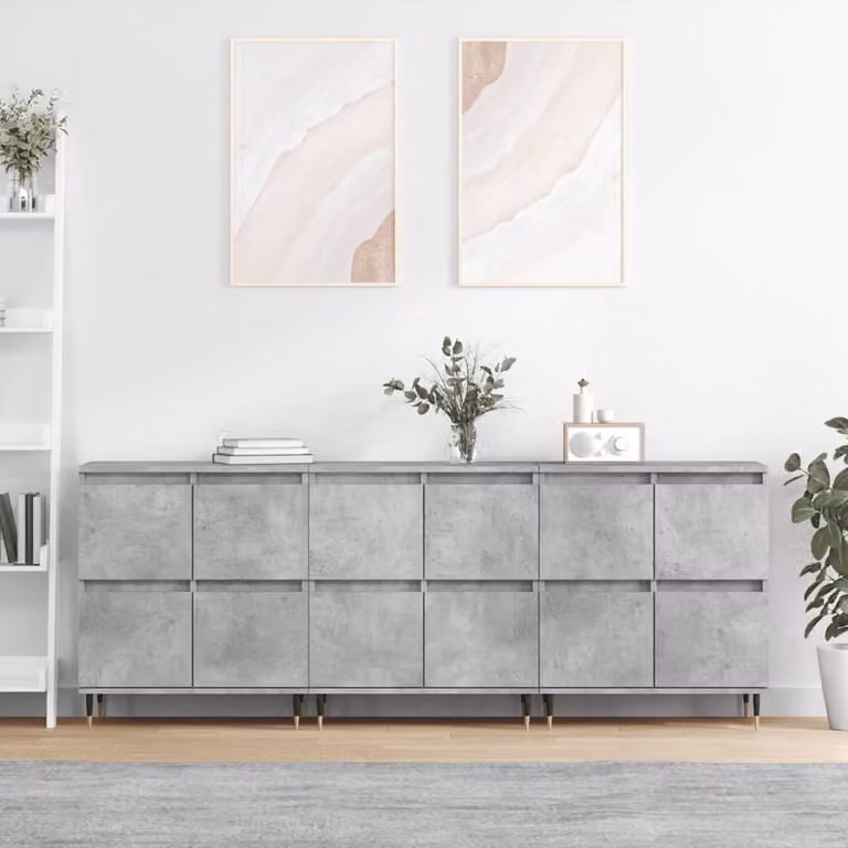 Set di 3 credenze vidaXL in legno e metallo, colore grigio cemento, stile classico per soggiorno o camera da letto