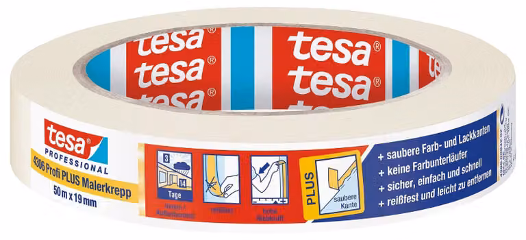 tesa04306-00042-02 tesa Crepe per pittori 4306 Profi Plus, 19 mm x 50 m