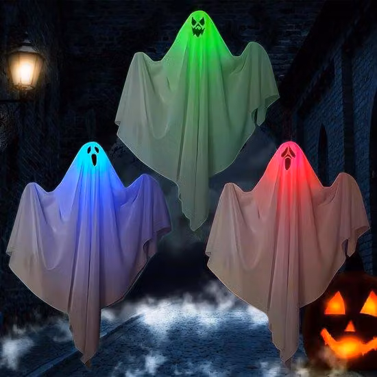 Set di 3 elementi luminosi a tema Halloween, con fantasmi volanti illuminati, ideali per decorare feste ed eventi