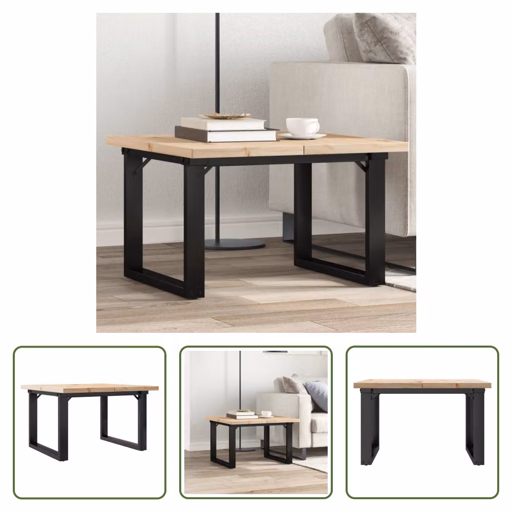 The Living Store tavolino O-frame 70x70x40,5 cm in pino massiccio e ghisa