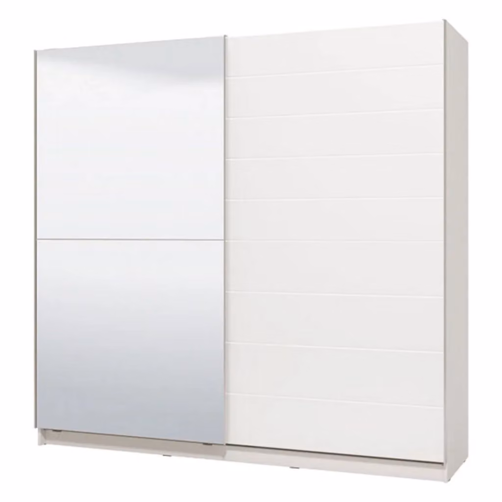 Armadio da camera da letto DMORA con ante scorrevoli e specchio, Bianco Opaco, L: 217 cm, H: 210 cm – 2