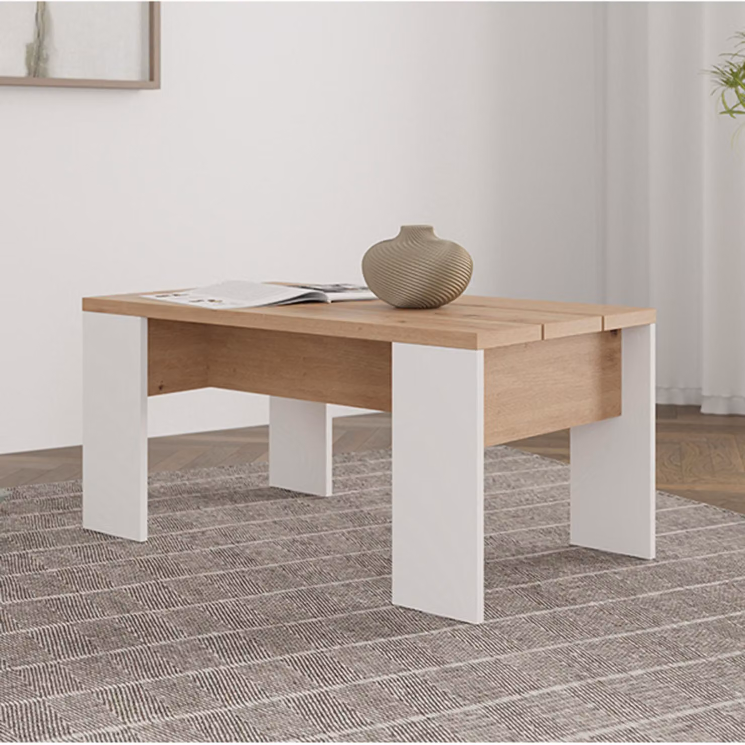 Riposto - Tavolino da Salotto, 90x50x43h cm Marrone Rovere Nodi, Forma Rettangolare
