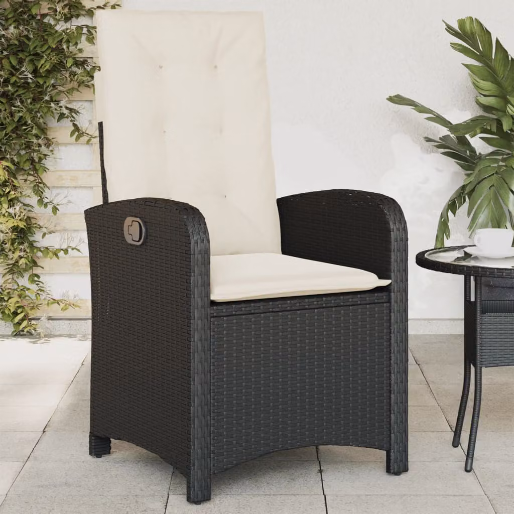 Sedia reclinabile da giardino vidaXL con cuscini in polyrattan e metallo, colore nero e bianco