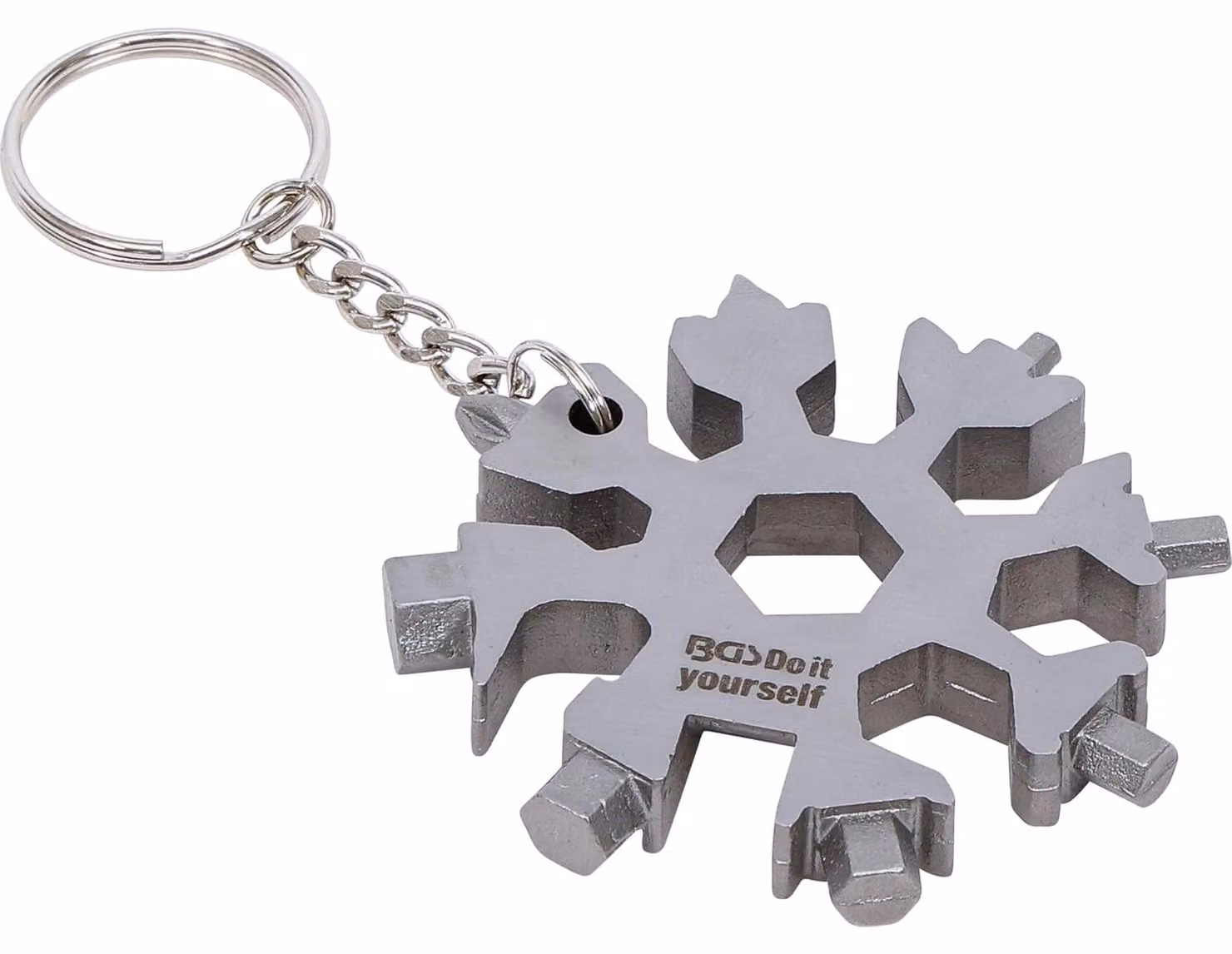 Multiutensile a forma di fiocco di neve - 18 funzioni - Acciaio inossidabile - Portachiavi - Idea regalo per uomo