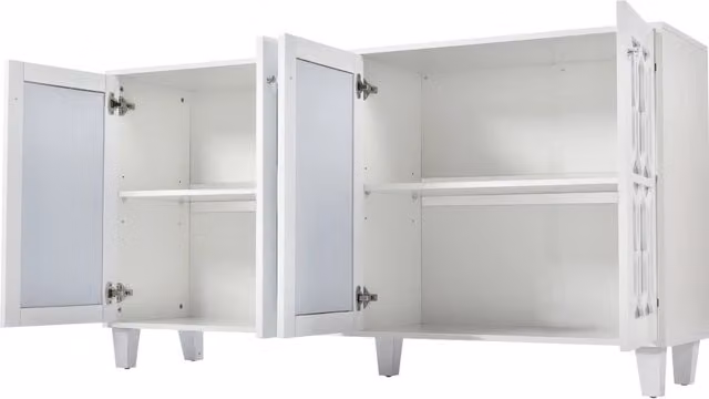 Madia bianca con ante specchiate, 4 porte e ripiano interno regolabile, 160x40x84 cm