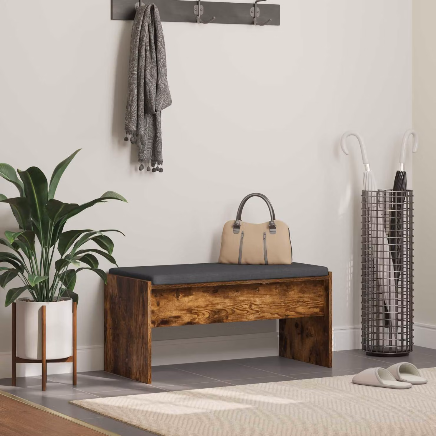 Panca per ingresso con cuscino vidaXL in Rovere fumé, L: 83 cm, P: 38 cm, H: 40 cm