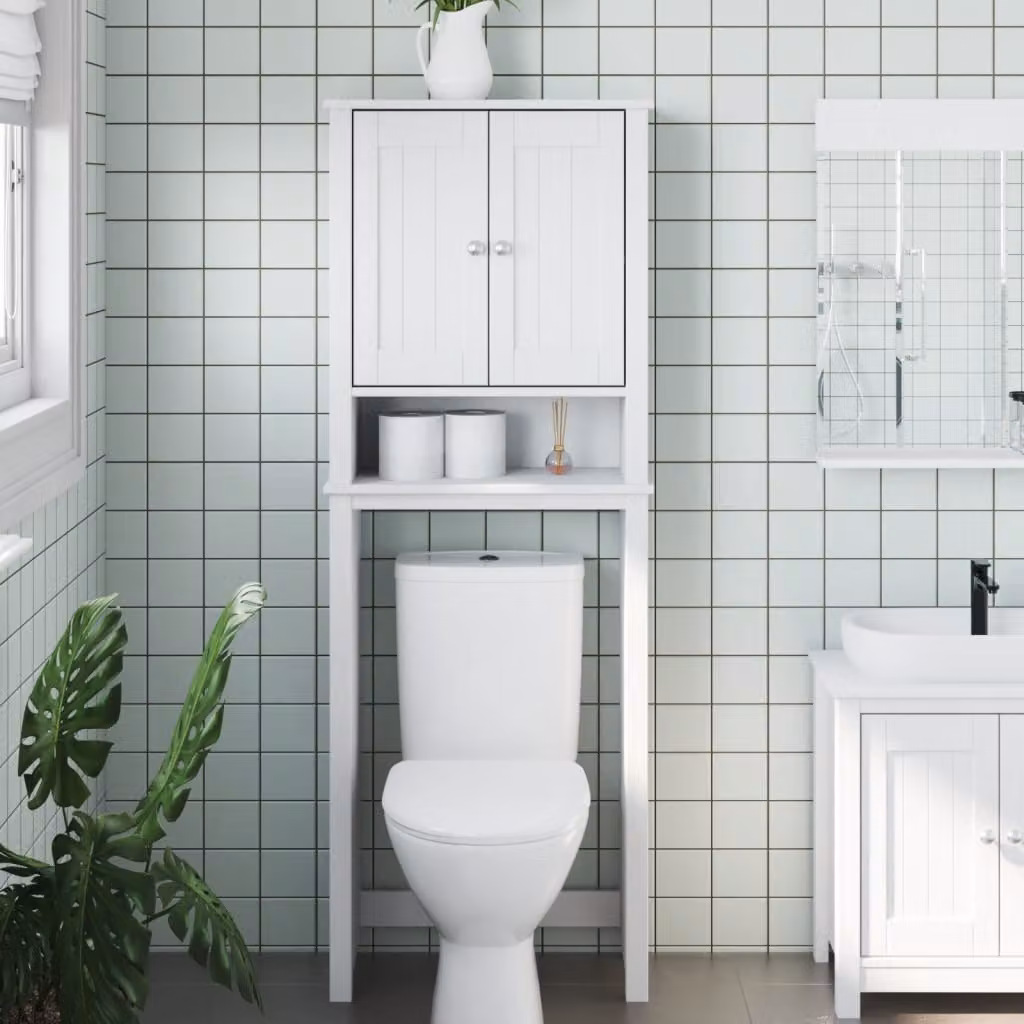 Portaoggetti Sopra WC BERG vidaXL in Legno di Pino Bianco L: 60 cm, P: 27 cm, H: 164,5 cm