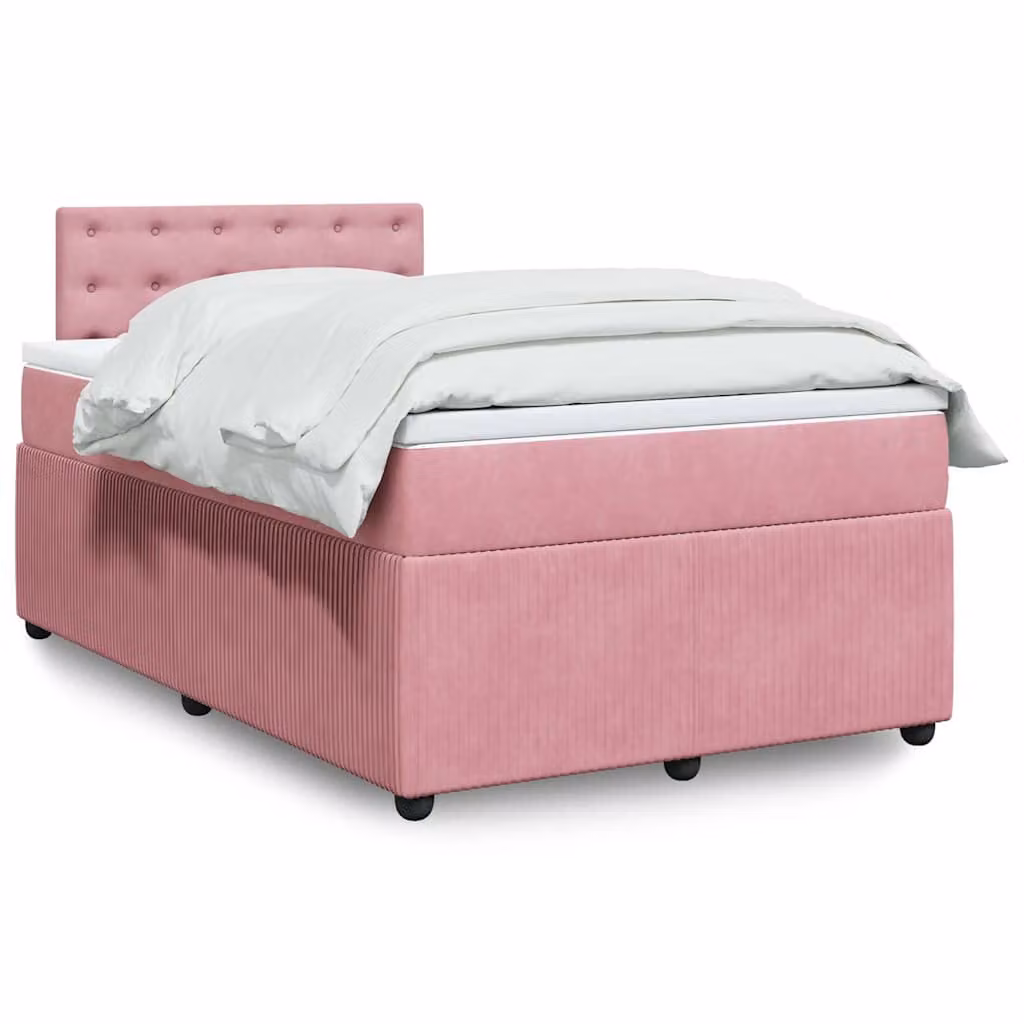 vidaXL Giroletto a Molle con Materasso Ibrido in Velluto Rosa e Bianco L/P/H: 120 x 200 cm