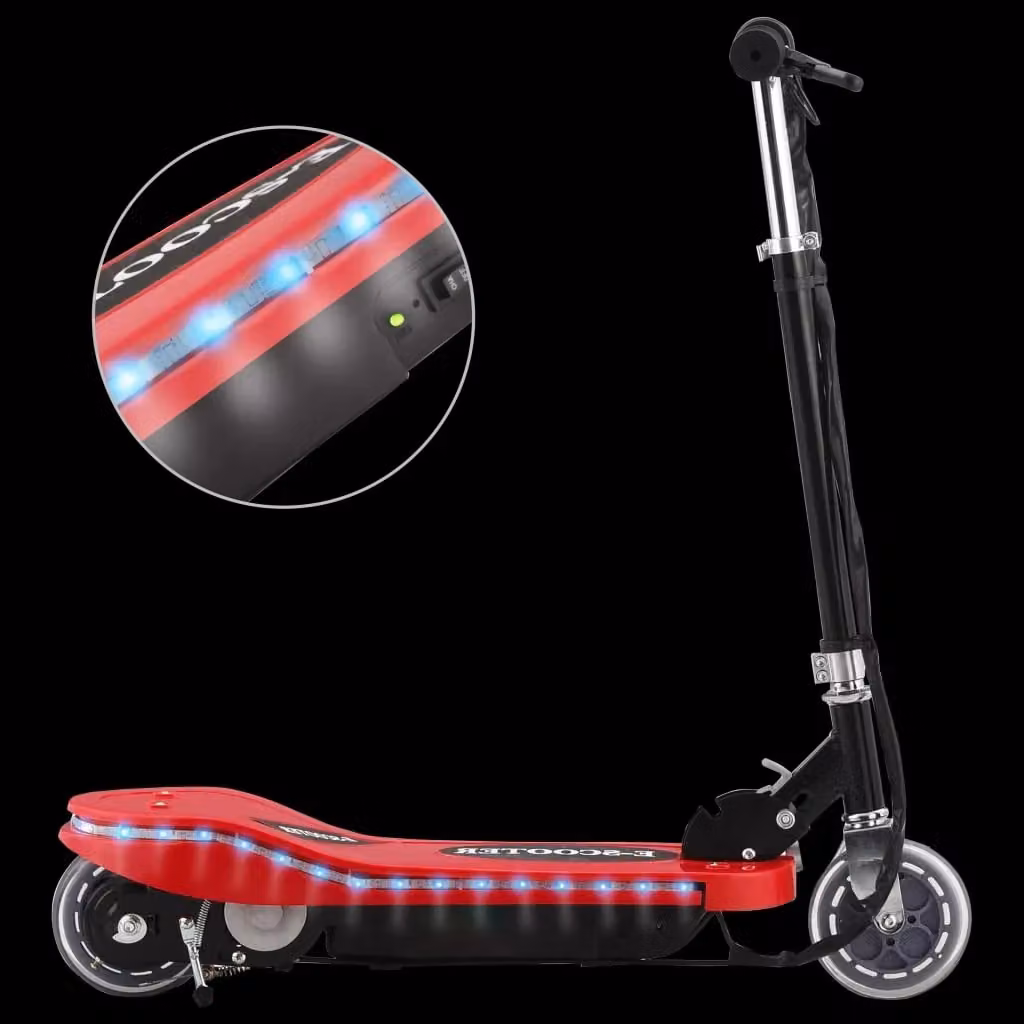 Monopattino elettrico pieghevole in metallo nero e rosso con batteria ricaricabile e luce LED – 2