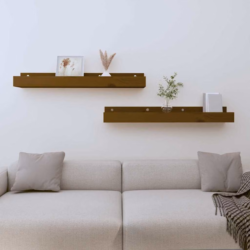 Set di 2 mensole da parete vidaXL in legno massello di pino color marrone, stile rustico, L 80 cm x P 9 cm x H 12 cm
