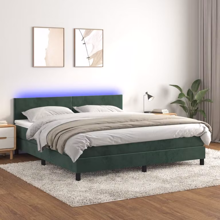 Maison Exclusive - Letto a Molle con Materasso e LED Verde Scuro 180x200cm Velluto