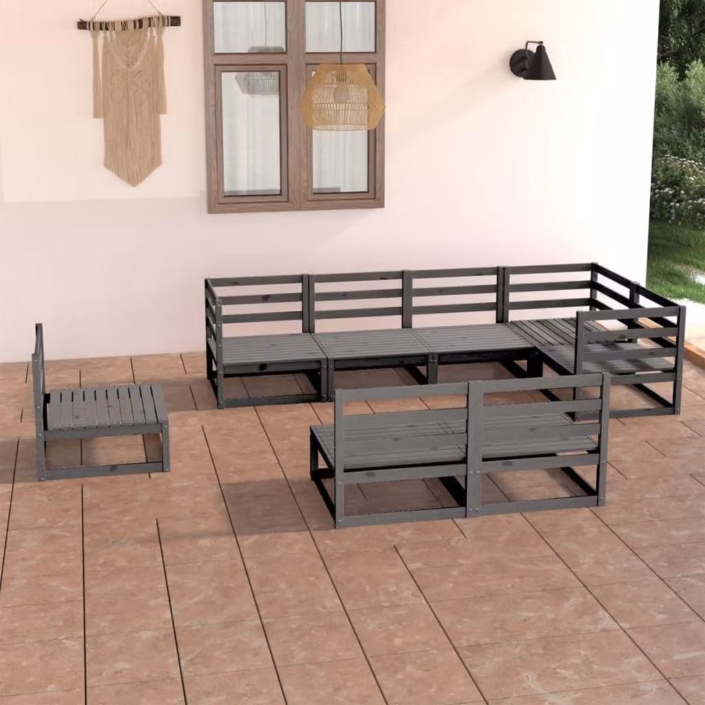 Maison Exclusive - Set Divani da Giardino 8 pz Grigio in Legno Massello di Pino