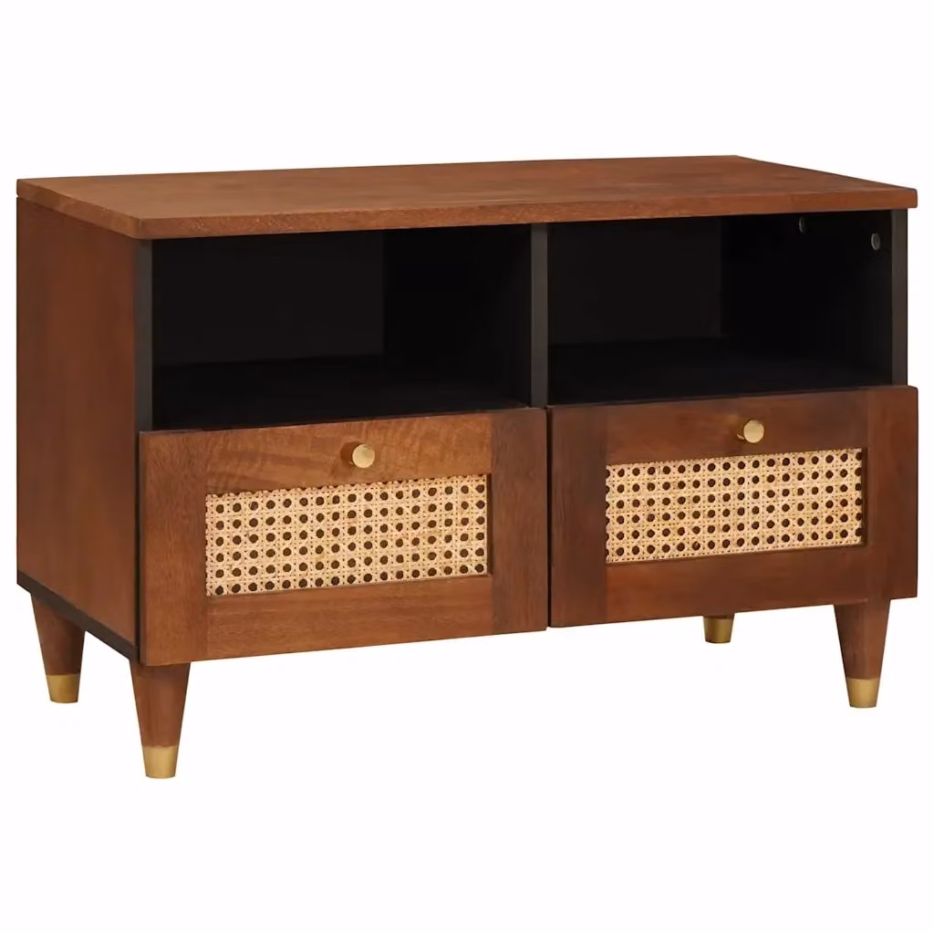 Mobile TV moderno in legno di mango massello marrone L: 70 cm, P: 33,5 cm, H: 46 cm – 2