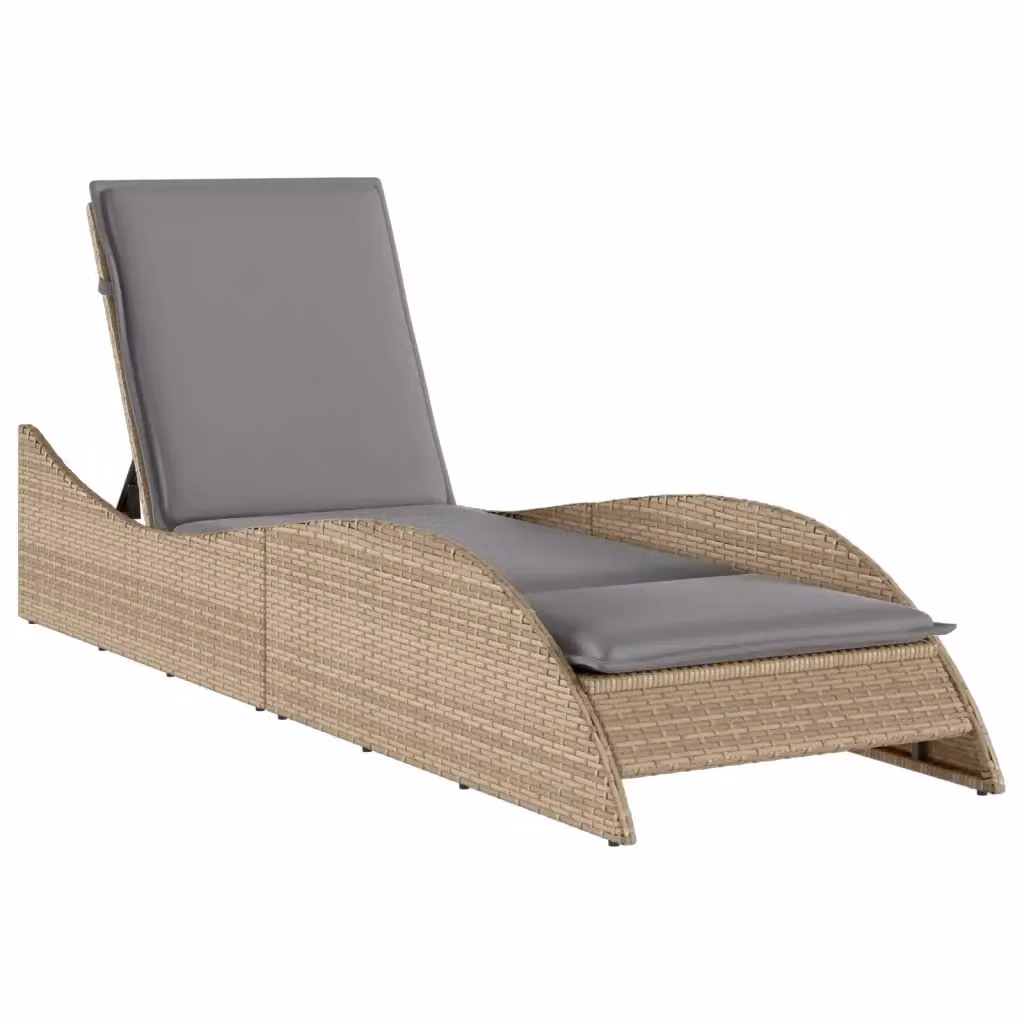 Lettino prendisole vidaXL in polyrattan con cuscino beige e grigio, poggiatesta regolabile e design ergonomico, L/P/H: 205 x 60 x 73 cm – 2