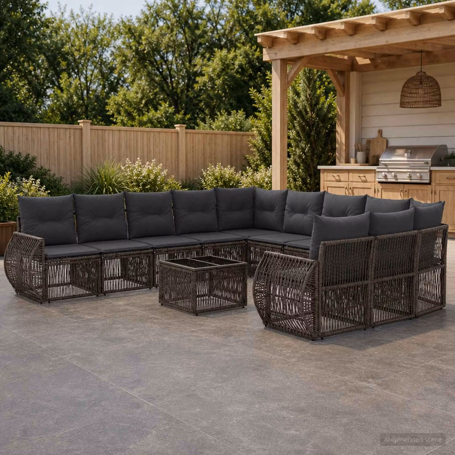 Set Divano da Giardino vidaXL 12 pz a forma a U in Polyrattan Grigio e Antracite con Tavolino e Cuscini