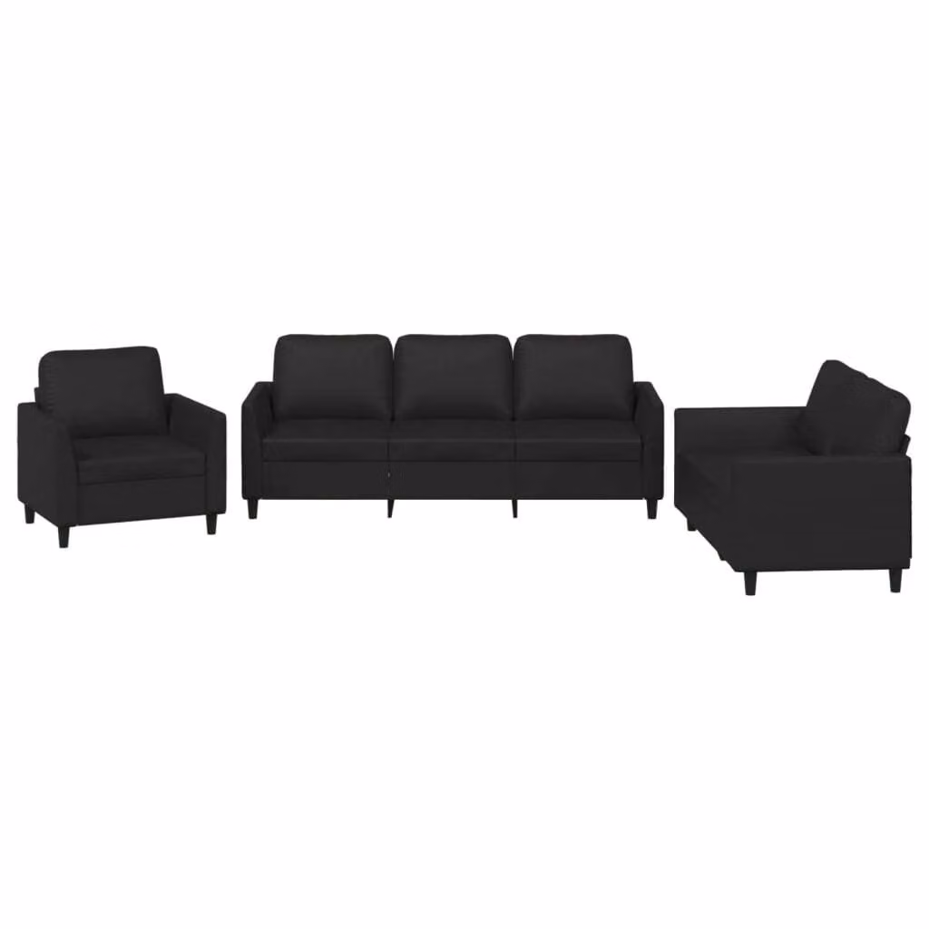 Set di Divani 3 pz con Cuscini Nero in Pelle finta