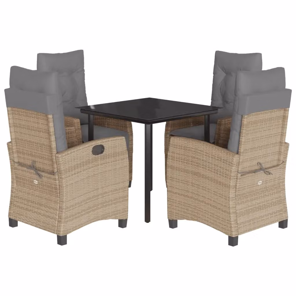 Set da pranzo da giardino moderno vidaXL con tavolo in vetro e 5 sedie in polyrattan con cuscini beige, nero e grigio – 2