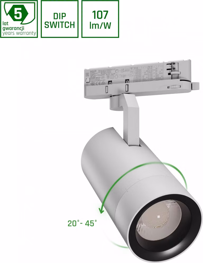 Spectrum LED Faretto a binario trifase Pava 2 Bianco 19-42W 1800-3200lm Bianco neutro 4000K Zoom 20°-45°