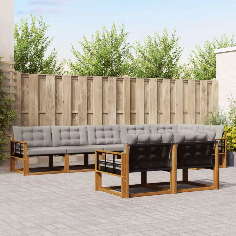 Set di divani da esterno vidaXL 8 pz a forma di L in legno di acacia e textilene, colore grigio e marrone