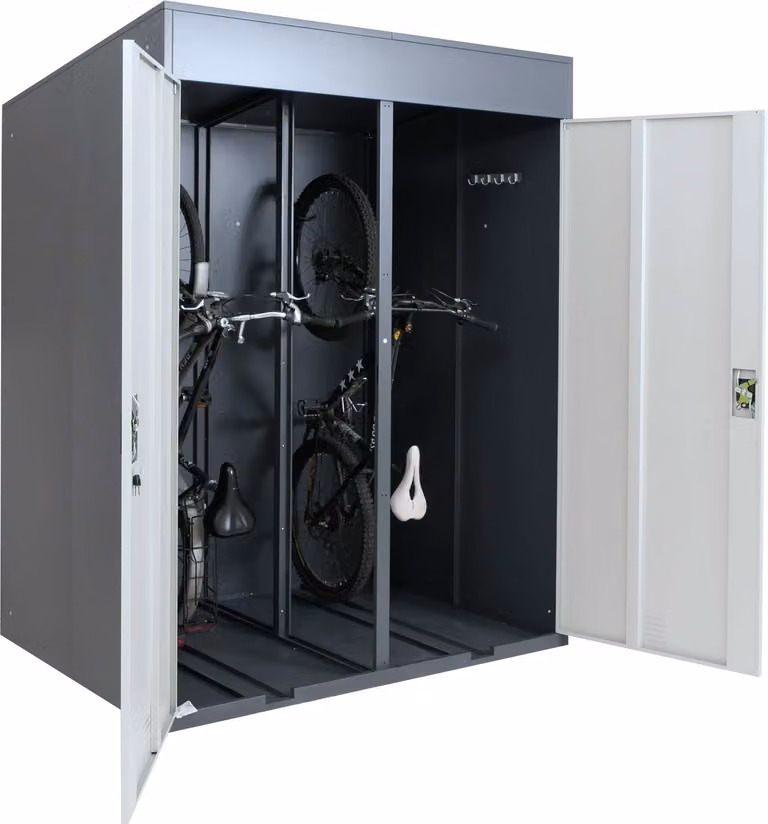 garage per 2 biciclette HWC-H66b, box per biciclette rifugio per biciclette con serratura in metallo 213x158x125cm ~ antracite/grigio chiaro