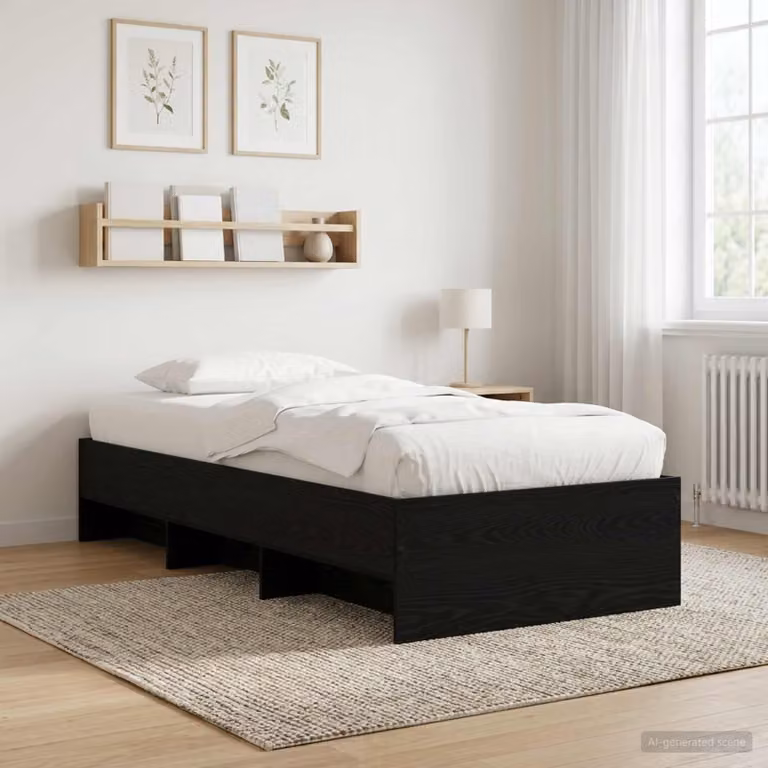 Struttura letto moderna con scaffale laterale vidaXL in legno Rovere Nero L 80 x P 200 cm