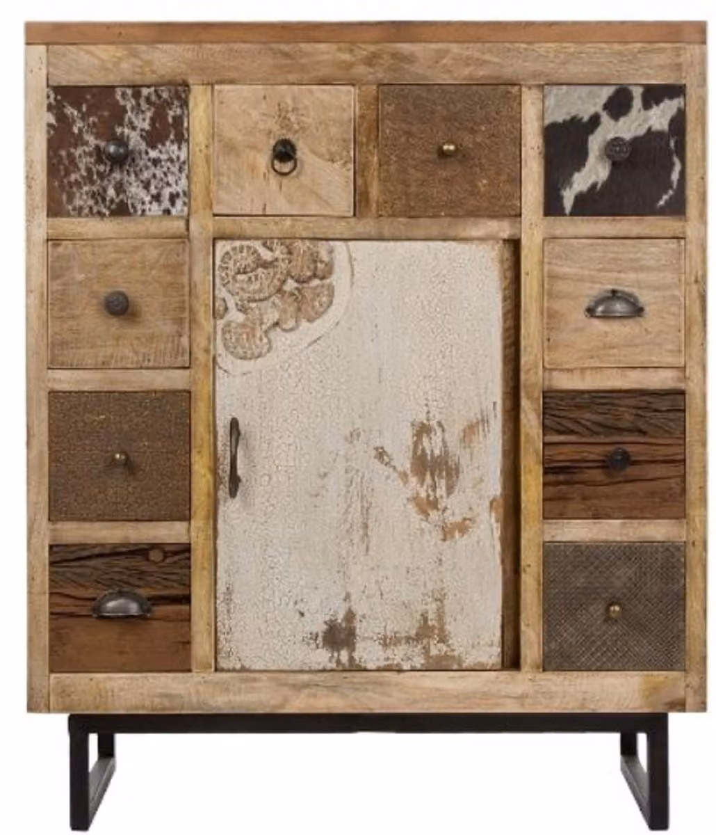 Casa Padrino credenza in stile country con anta e 10 cassetti colori naturali / multicolore 85 x 32 x h. 103 cm - Mobili soggiorno in stile country