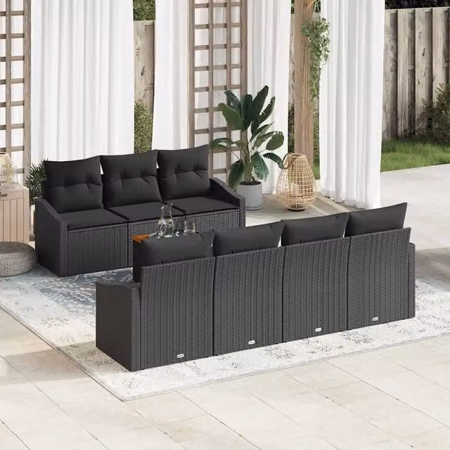 Set Divano da Giardino 8 pz Nero polyrattan 3347793