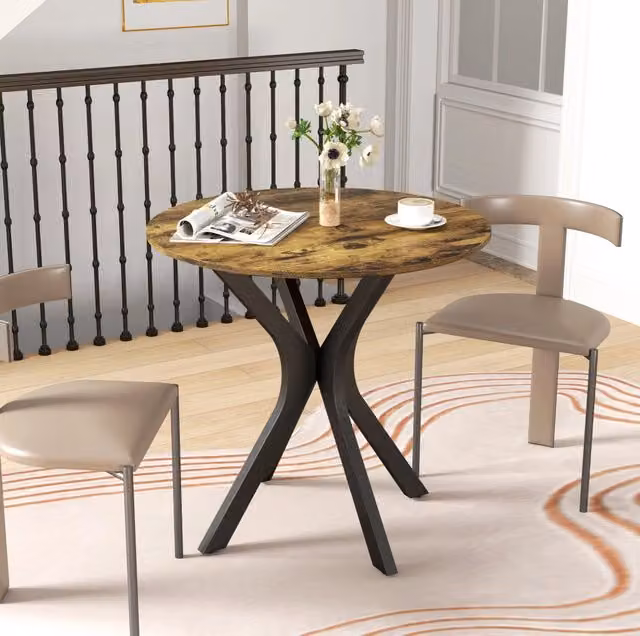 Tavolo da pranzo rotondo ULEVR ?78x75 cm per 2 persone, piano in MDF marrone e base in acciaio