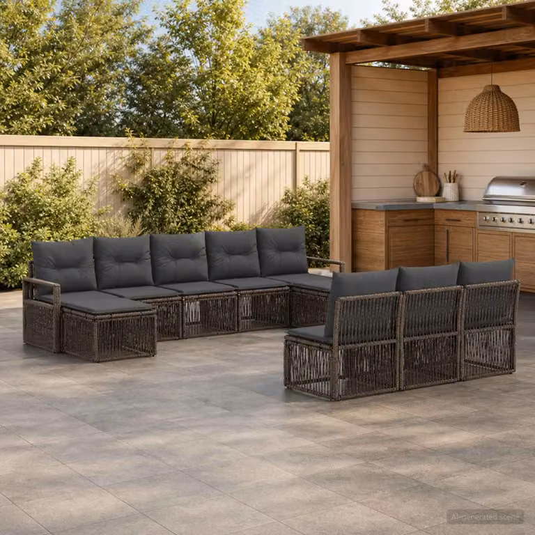 Set Divano da Giardino vidaXL 10 Pezzi a Forma di U Grigio con Cuscini e Struttura in Metallo e Polyrattan