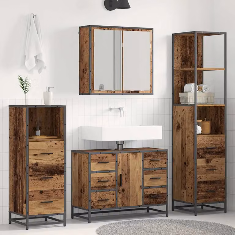 Set di mobili per il bagno vidaXL in stile industriale composto da 3 pezzi in legno e metallo marrone, L/P/H: 80 x 33 x 166 cm