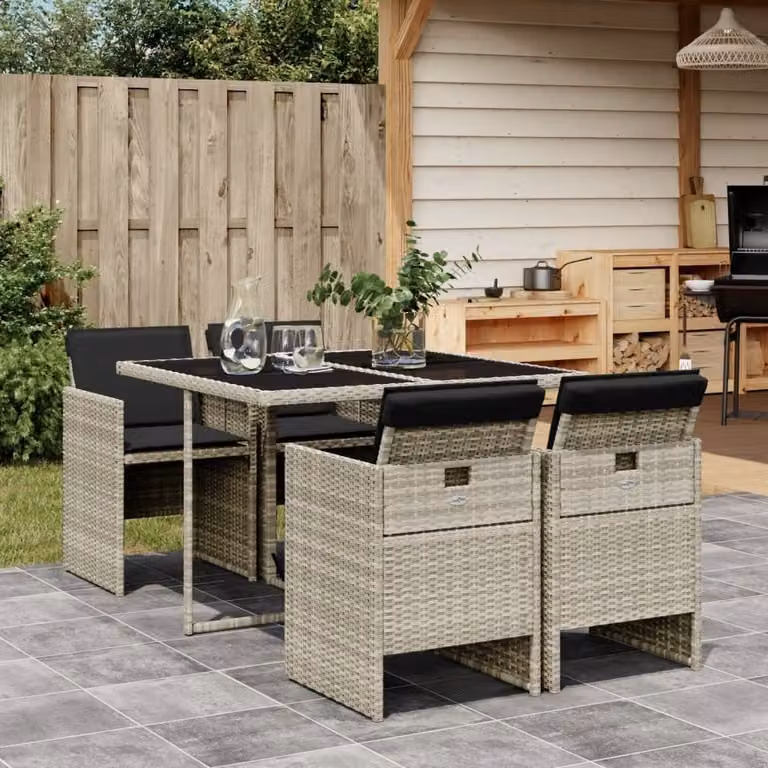 Maison Exclusive - Set Pranzo da Giardino 5pz con Cuscini Grigio Chiaro Polyrattan