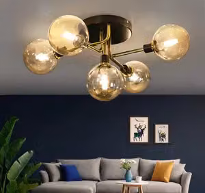 ZMH plafoniera 5 fiamme con sfera di vetro ambra plafoniera bianco caldo G9 presa lampadario luce interna per camera da letto soggiorno