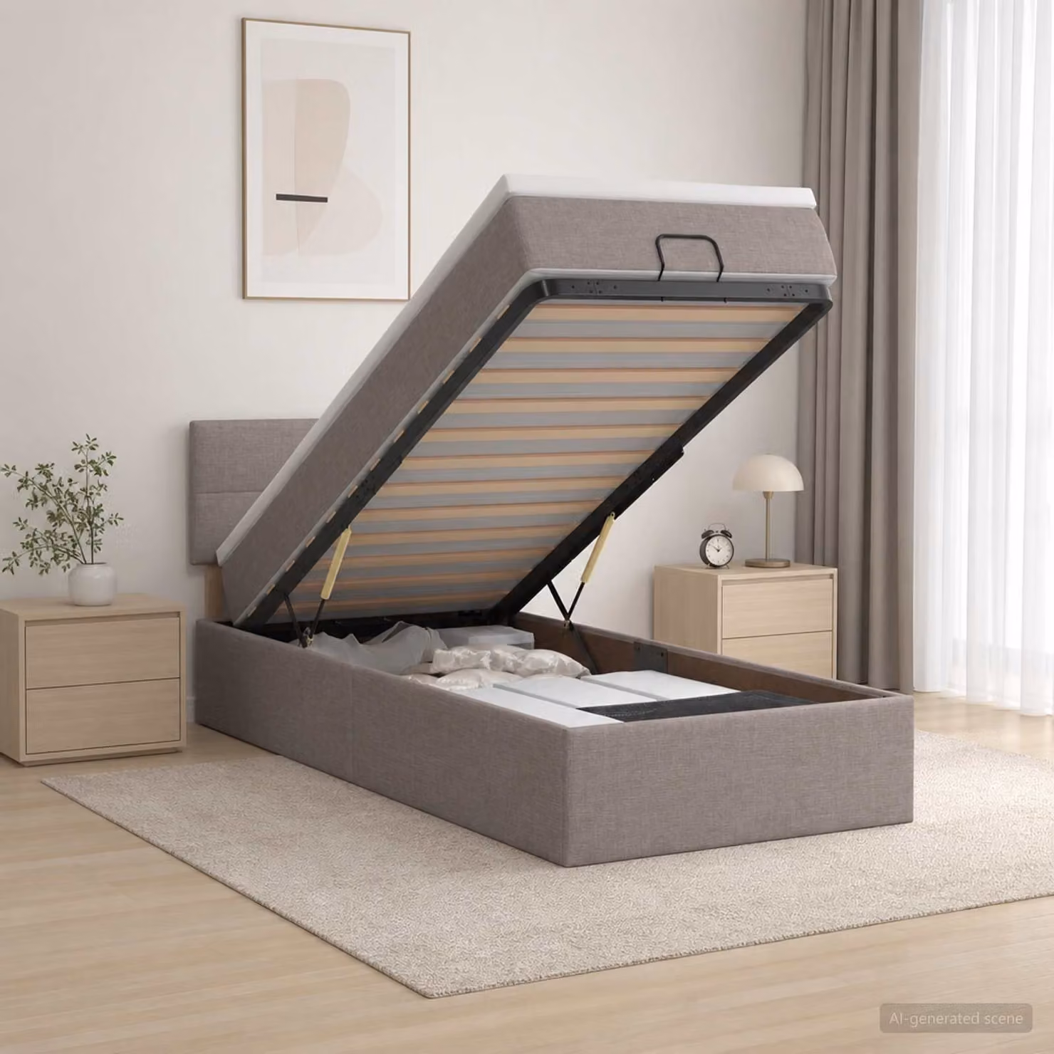 Letto ottomano con materasso vidaXL in tessuto color tortora L 80 cm x P 200 cm