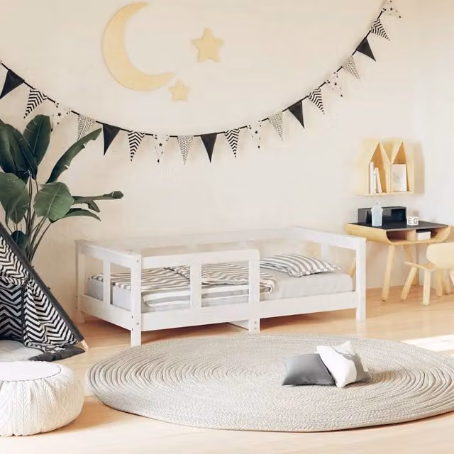Giroletto per bambini vidaXL in legno massello di pino bianco laccato L: 70 cm, P: 140 cm