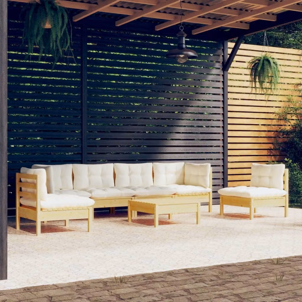 Maison Exclusive - Set Divani da Giardino 7 pz con Cuscini Crema in Massello di Pino
