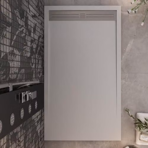 Piatto doccia in marmo resina Grigio Chiaro pietra cemento GRID - Misura 80