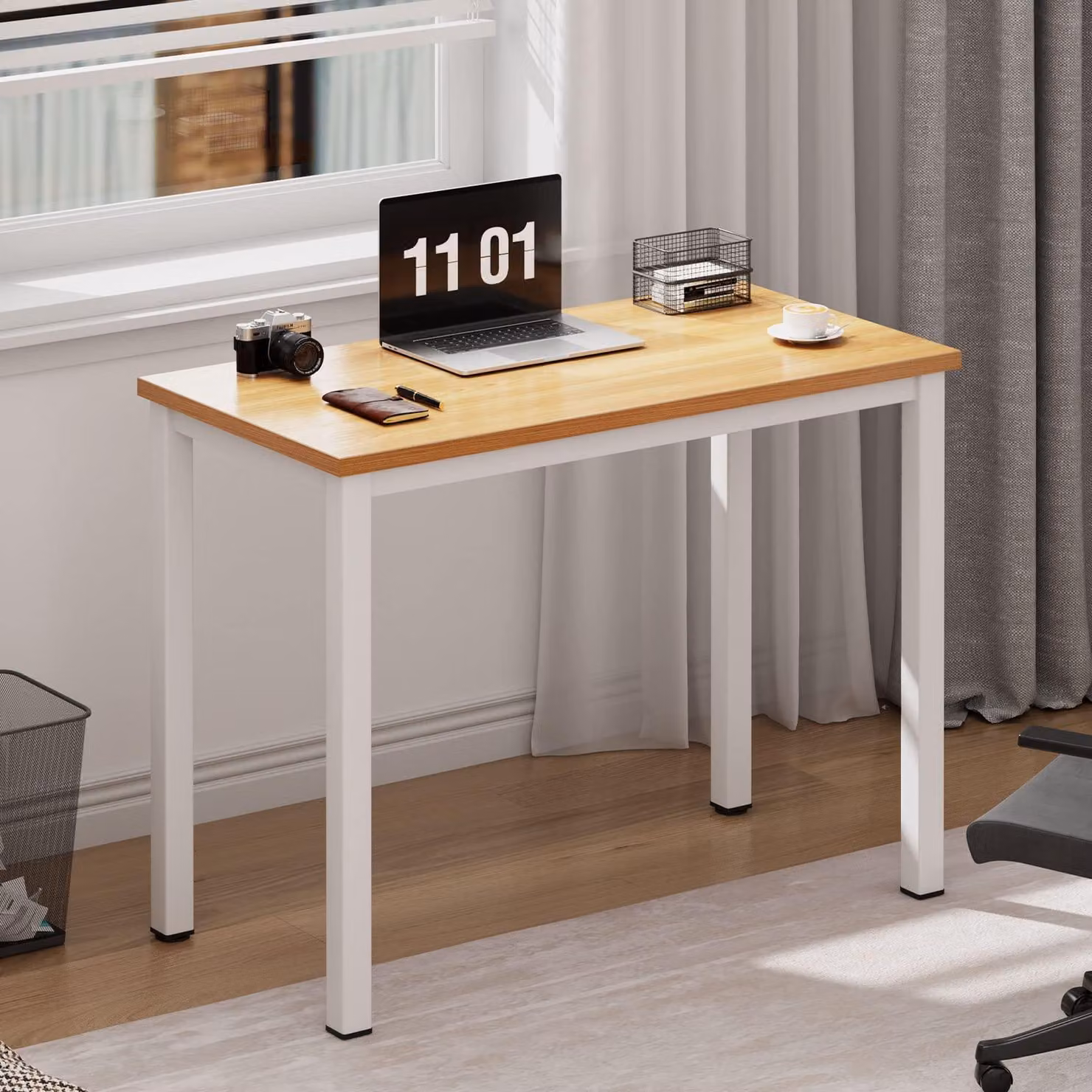 Tavolo computerizzato 80x40 cm, scrivania, compatto, color teak bianco